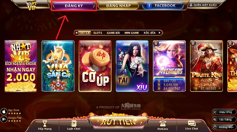 Đăng ký, đăng nhập và chơi game trên Nhatvip